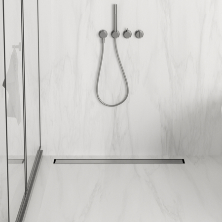 Balneo Duplex Next Gun Metal 70 cm Double-Sided Brushed Stainless Steel Floor Linear Drain with Low Siphon and Deep Sediment Trap