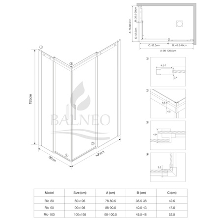 Kabina prysznicowa rozsuwana Balneo Rio 80 x 100 cm chrom transparentna