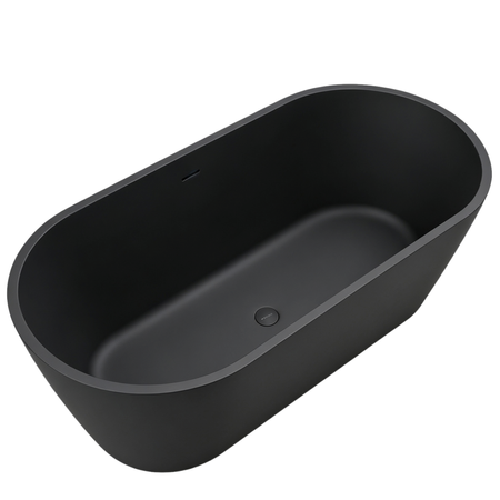 Wanna wolnostojąca VALIA Solid Surface Carbon Black z syfonem i korkiem