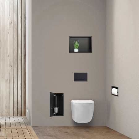 Balneo Wall Box Brush S Black Glass In-wall Stainless Steel Toilet Brush Holder