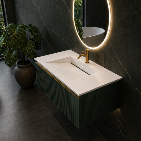 ALVERIA Solid Surface Washbasin Coco White with Linear Drain 80 cm