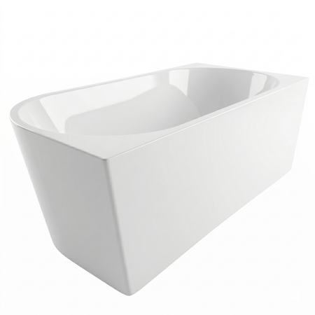 Freestanding bathtub corner left Balneo AVOLA NO RIM 150 x 75 cm white acrylic with frame made of stainless steel and 6 stabilizing legs with overflow and white plug