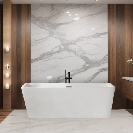 Balneo ROMA freestanding bathtub 170 x 80 cm white acrylic with stainless steel frame and 6 stabilising legs with overflow and black plug