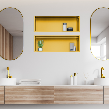 Balneo WALL-BOX ONE Gold 60x20x10 cm gold stainless steel recessed shelf with collar