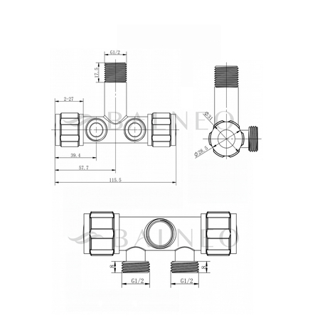 Zawór kątowy z głowicą ceramiczną model 3 Inox 1/2 x 1/2 x 1/2
