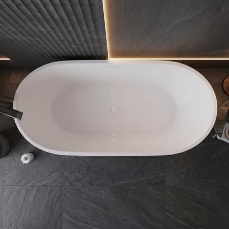 Freestanding bathtub Balneo PARMA NO RIM 170 x 72 cm white black acrylic with frame made of stainless steel and 6 stabilizing legs with overflow and white plug