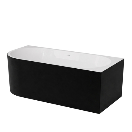 Freestanding bathtub corner right Balneo AVOLA NO RIM 150 x 75 cm white black acrylic with frame made of stainless steel and 6 stabilizing legs with overflow and white plug