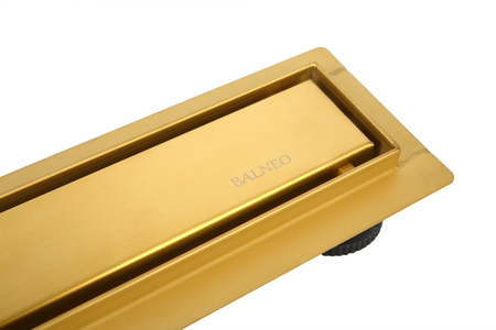 Linear drain floor Balneo Duplex Next Gold 70 cm gold double-sided made of stainless steel brushed with low trap and deep sediment trap