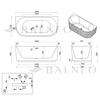 Freestanding bathtub wall-mounted Balneo VIVA fluted NO RIM 160 x 75 cm white acrylic with frame made of stainless steel and 6 stabilizing legs with overflow and white plug