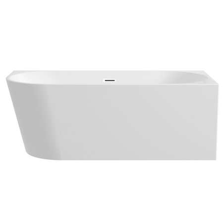 Balneo AVOLA Right-Hand Freestanding Corner Bathtub 150 × 75 cm, White Acrylic with Stainless Steel Frame and 6 Stabilizing Legs, with Overflow and White Plug.
