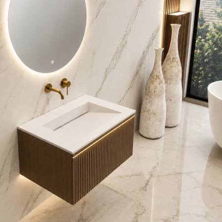 Umywalka ALVERIA Solid Surface Coco White/Biała z odpływem liniowym 60 cm
