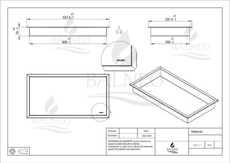 Niche shelf Balneo Wall Box One White 60 x 30 x 7 cm white made of stainless steel with flange