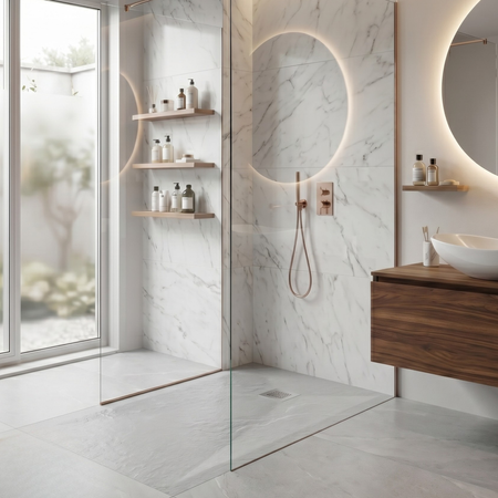Balneo Stone Tray Composite Shower Tray, 140 × 90 × 2.5 cm, Light Gray, Low-Profile Rectangular