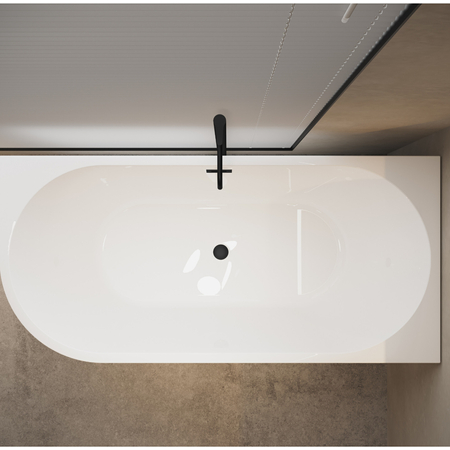 Right corner freestanding bathtub Balneo AVOLA 170 x 80 cm white acrylic with stainless steel frame and 6 stabilizing legs with overflow and black plug