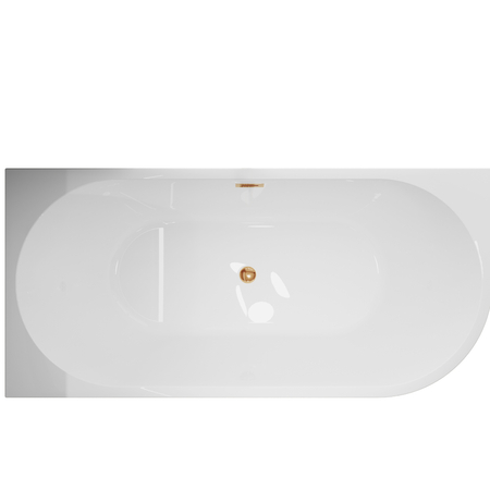 Left-Hand Freestanding Corner Bathtub Balneo AVOLA 150 × 75 cm, White Acrylic with Stainless Steel Frame, Six Stabilizing Feet, Overflow and Copper Drain Plug