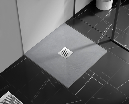 Composite shower tray “Balneo Stone Tray” 120 × 80 × 2.5 cm, light gray, low-profile, rectangular
