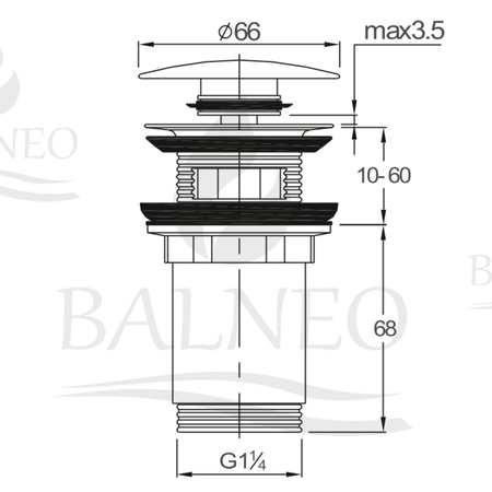 Korek umywalkowy mosiężny Balneo Klik Klak C biały z przelewem