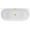 Balneo VIVA wall-mounted freestanding bathtub, white, 150 x 75 cm, acrylic, with stainless steel frame and 6 stabilizing legs, overflow, and mirror gold click-clack drain