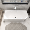 Left corner freestanding bathtub Balneo Avola 160 x 80 cm white acrylic with stainless steel frame and 6 stabilizing legs, with overflow and chrome plug