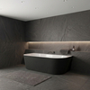 Freestanding bathtub wall-mounted Balneo VIVA fluted 150 x 75 cm white black acrylic with frame made of stainless steel and 6 stabilizing legs with overflow and white plug