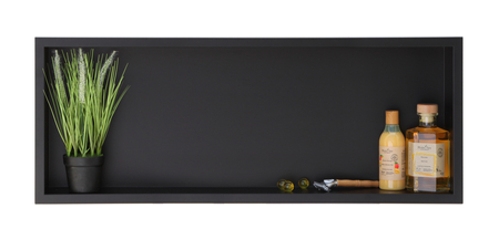 Półka wnękowa Balneo Wall Box One Black 90 x 30 x 10 cm czarna ze stali nierdzewnej z kołnierzem