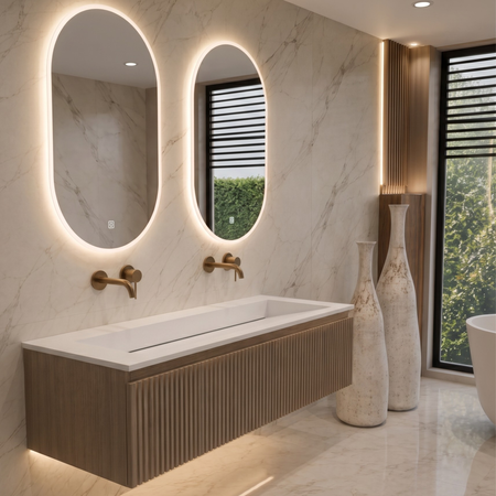 ALVERIA Solid Surface Washbasin Coco White with Linear Drain 80 cm