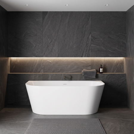 Wanna wolnostojąca przyścienna Balneo VIVA NO RIM 160 x 75 cm biała akrylowa z ramą ze stali nierdzewnej i 6 nóżkami stabilizującymi z przelewem i białym korkiem