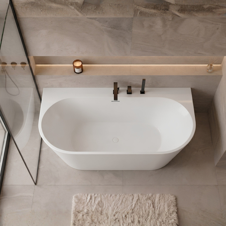 Wanna wolnostojąca przyścienna Balneo VIVA PLUS NO RIM 170 x 80 cm biała akrylowa z ramą ze stali nierdzewnej i 6 nóżkami stabilizującymi z przelewem i białym korkiem