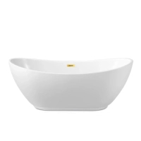 Wanna wolnostojąca Balneo PARMA 170 x 72 cm biała akrylowa z ramą ze stali nierdzewnej i 6 nóżkami stabilizującymi z przelewem i korkiem złoto lustrzanym