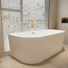 Balneo VIVA wall-mounted freestanding bathtub, white, 150 x 75 cm, acrylic, with stainless steel frame and 6 stabilizing legs, overflow, and mirror gold click-clack drain