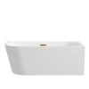 Right Corner Freestanding Bathtub Balneo AVOLA 160 x 80 cm White Acrylic with Stainless Steel Frame and 6 Stabilizing Feet, featuring Overflow and Golden Plug