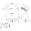 Freestanding bathtub corner right Balneo AVOLA fluted NO RIM 160 x 75 cm white acrylic with frame made of stainless steel and 6 stabilizing legs with overflow and white plug