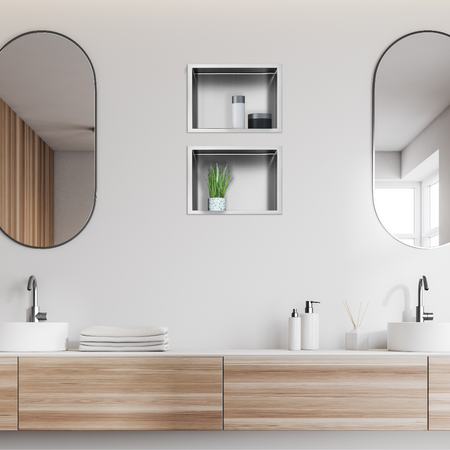 Balneo WALL-BOX ONE Inox 30x20x10 cm stainless steel recessed shelf with collar