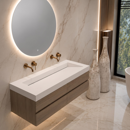 Veloria Coco White Solid Surface Washbasin with Linear Drain 120 cm