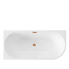 Left-Hand Freestanding Corner Bathtub Balneo AVOLA 150 × 75 cm, White Acrylic with Stainless Steel Frame, Six Stabilizing Feet, Overflow and Copper Drain Plug