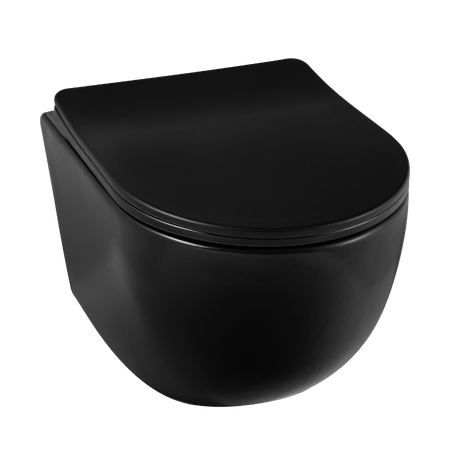 Balneo Luna Black Rimless Wall-Hung Toilet Bowl without Flush Rim, with Soft-Close Duroplast Seat