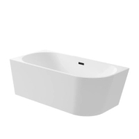 Wanna wolnostojąca narożna lewa Balneo AVOLA 150 x 75 cm biała akrylowa z ramą ze stali nierdzewnej i 6 nóżkami stabilizującymi z przelewem i korkiem czarnym
