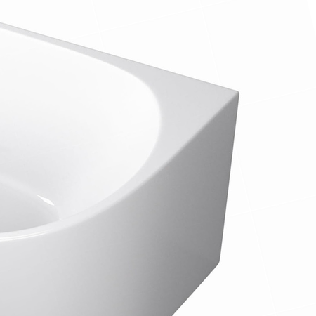 Balneo AVOLA Right-Hand Freestanding Corner Bathtub 150 × 75 cm, White Acrylic with Stainless Steel Frame and 6 Stabilizing Legs, with Overflow and White Plug.