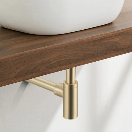 Balneo Round Gold Brass Washbasin Siphon – Brushed Gold