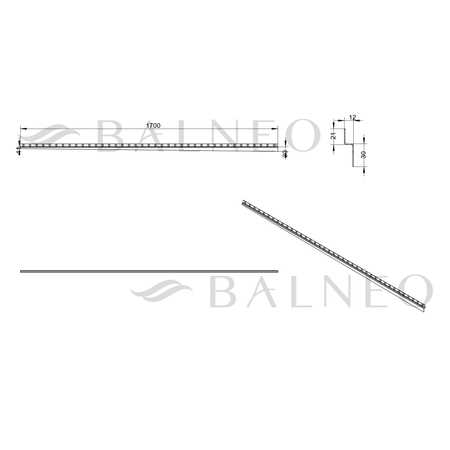 Balneo Gun Metal slope strip floor left 170 cm