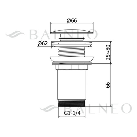Brass basin plug LONG Klik Klak model K chrom without overflow