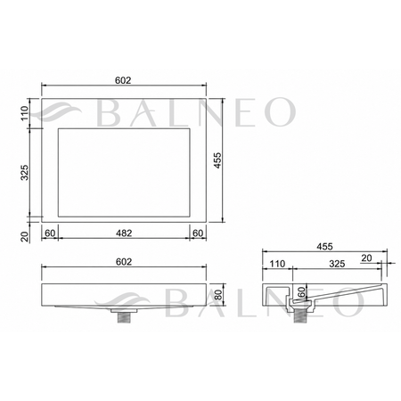 Umywalka VELORIA Solid Surface Coco White/Biała z odpływem liniowym 60 cm