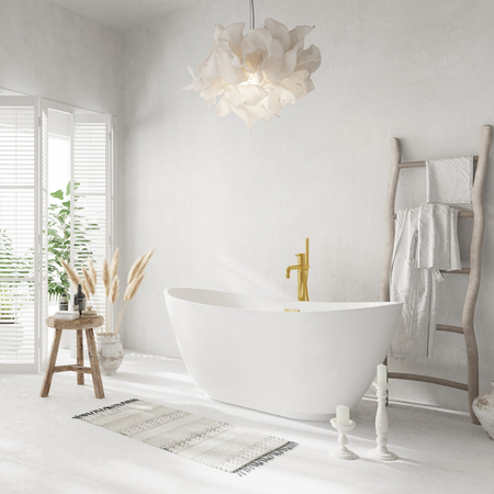 Wanna wolnostojąca Balneo PARMA 170 x 72 cm biała akrylowa z ramą ze stali nierdzewnej i 6 nóżkami stabilizującymi z przelewem i korkiem złoto lustrzanym