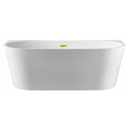 Balneo VIVA wall-mounted freestanding bathtub, white, 150 x 75 cm, acrylic, with stainless steel frame and 6 stabilizing legs, overflow, and mirror gold click-clack drain