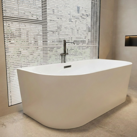 Free-standing wall-mounted bathtub Balneo VIVA white 170 x 80 cm acrylic with stainless steel frame and 6 stabilizing legs with overflow and gun metal plug