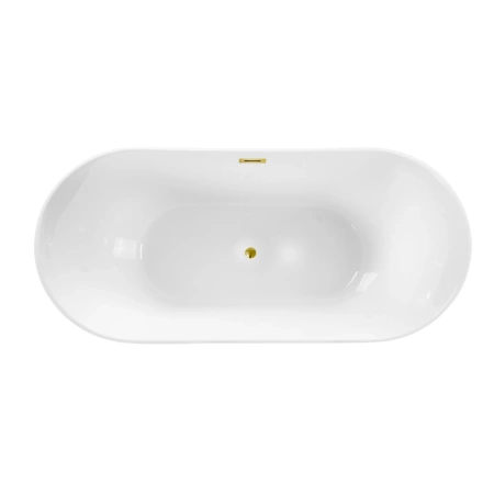Wanna wolnostojąca Balneo PARMA 170 x 72 cm biała akrylowa z ramą ze stali nierdzewnej i 6 nóżkami stabilizującymi z przelewem i korkiem złoto lustrzanym