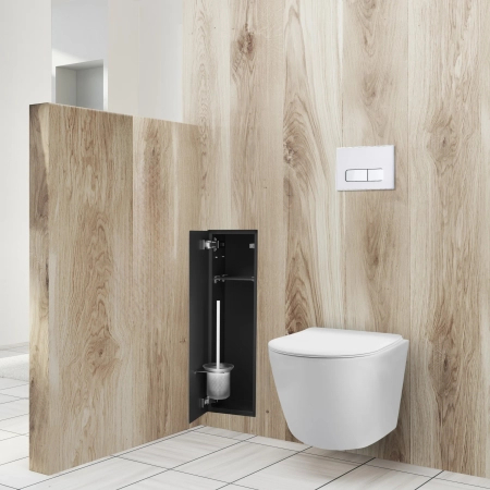 Schowek na szczotkę WC Balneo Wall Box Brush L Black Glass lewy do wbudowania w ścianę ze stali nierdzewnej