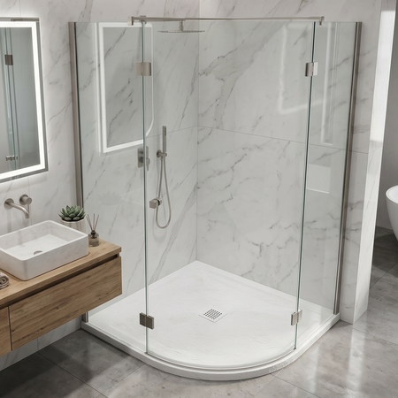 Balneo Stone Tray Composite Shower Tray 90 x 90 x 2.5 cm White Low-Profile Semi-Circular