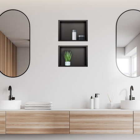 Półka wnękowa Balneo WALL-BOX ONE Black 30x20x10 cm czarna ze stali nierdzewnej z kołnierzem