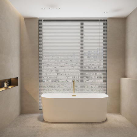 Balneo VIVA wall-mounted freestanding bathtub, white, 150 x 75 cm, acrylic, with stainless steel frame and 6 stabilizing legs, overflow, and black click-clack drain